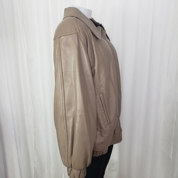 Reversible leather and faux fur coat taupe brown large unique heavy gorgeous - Picture 5 of 11
